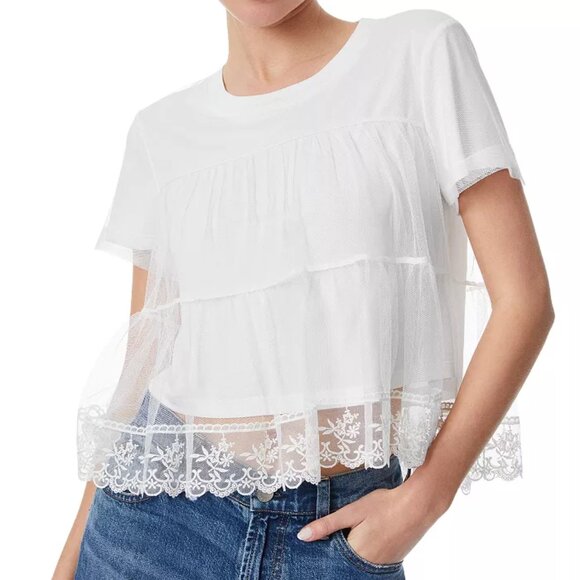 Alice + Olivia Tops - Alice and Olivia Dreema tiered tee Short Sleeve Top White Size S